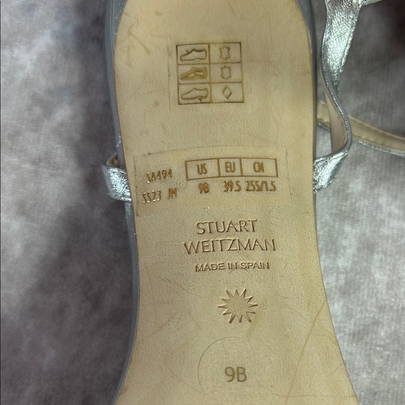 EUC Stuart Weitzman Starla 80 Silver‎ Strappy Heeled Sandals Sz 9 Leather Luxury - Picture 2 of 11